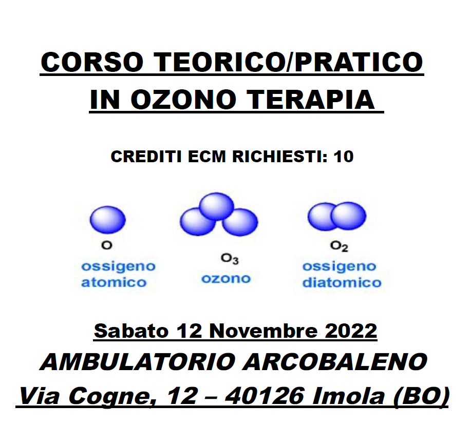 Locandina corso 12 novembre: un nuovo Corso Teorico Pratico di Ossigeno Ozono Terapia 